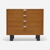 Cabinet, model 4606-V by George Nelson & Associates, walnut, lacquered wood, polished aluminum, sold Feb 2024