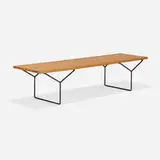 Harry Bertoia, Slat bench, oak, enameled steel