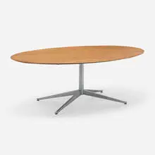 Dining table by Florence Knoll, walnut, chrome-plated steel, sold Feb 2024