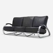 Kem Weber, Sofa, c. 1936, chrome-plated steel, leather, lacquered wood