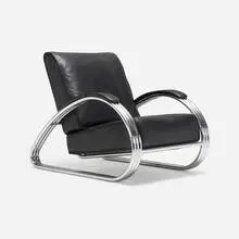 Kem Weber, C-19-C lounge chair, c. 1936-37, chrome-plated steel, leather, lacquered wood