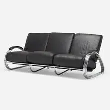 Kem Weber, Sofa, c. 1936, chrome-plated steel, leather, lacquered wood