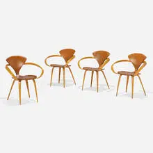 Norman Cherner, Armchairs, set of four, 1958, walnut and beech plywood