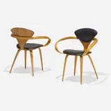 Norman Cherner, Armchairs, pair, 1958, beech plywood, vinyl