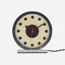 Gilbert Rohde, Table clock, model 4706, c. 1933, chrome-plated brass, glass, aluminum