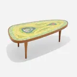 William and Polia Pillin, Coffee table, c. 1955, glazed earthenware mosaic, walnut