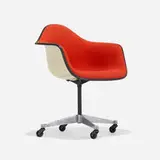 PACC by Charles and Ray Eames, 1950 / 1977, molded fiberglass, upholstery, aluminum, enameled steel, sold Feb 2024