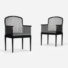 Davis Allen, Exeter armchairs, pair, c. 1995, lacquered beech, upholstery