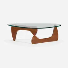 Coffee table, IN-50 by Isamu Noguchi, walnut, glass, sold Feb 2024