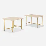 Paul McCobb, Directional occasional tables model 8722, pair, c. 1955, brass, travertine