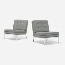 Lounge chairs model 51, pair by Florence Knoll, 1955 / 1973, leather, chrome-plated steel, sold Feb 2024