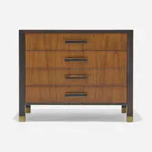 Harvey Probber, Cabinet, c. 1965, walnut, stained mahogany, laminate, brass
