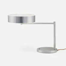 Modern, Swing-arm desk lamp, c. 1955, brushed and enameled aluminum, iron, acrylic