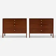Cabinets model 226-2, pair by Florence Knoll, walnut, painted steel, sold Feb 2024