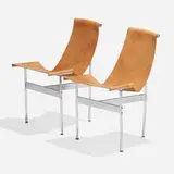 T-chairs model 3-LC, pair by Ross F. Littell and Douglas Kelley William Katavolos, 1953, chrome-plated steel, leather, sold Feb 2024