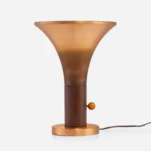 Russel Wright, Table reflector, model 700, c. 1935, enameled spun copper, walnut, Bakelite