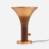 Russel Wright, Table reflector, model 700, c. 1935, enameled spun copper, walnut, Bakelite