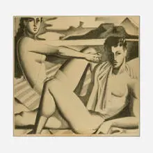 Untitled (Sun Bathers) by Tommi Parzinger, c. 1939, graphite on paper, sold Feb 2024