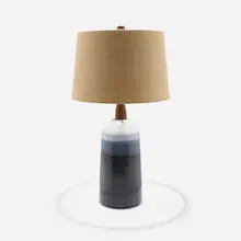 Gordon and Jane Martz, Table lamp, c. 1955, glazed earthenware, walnut, fabric shade