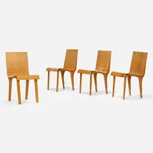 Josef Van der Kar, Chairs, set of four, c. 1955, cherry plywood
