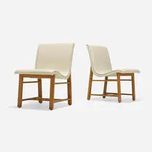 Charles Eames and Eero Saarinen, Chairs from the Kleinhans Music Hall, pair, 1939, vinyl over molded plywood, birch, brass