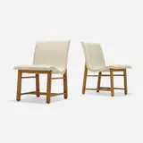 Charles Eames and Eero Saarinen, Chairs from the Kleinhans Music Hall, pair, 1939, vinyl over molded plywood, birch, brass