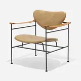 Reilly-Wolff & attribution Associates, Armchair, c. 1951, enameled steel, leather, upholstery, brass