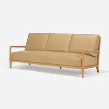 T. H. Robsjohn-Gibbings, Sofa, model 1678, c. 1955, bleached walnut, faux leather