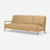 Sofa, model 1678 by T. H. Robsjohn-Gibbings, c. 1955, bleached walnut, faux leather, sold Feb 2024