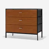 Steeframe cabinet, model 4012 by George Nelson & Associates, walnut, enameled steel, lacquered wood, laminate, chrome-plated metal, sold Feb 2024