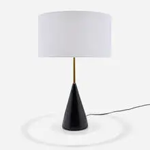 Paul McCobb, Table lamp, model 3140, 1953, glazed earthenware, brass, linen shade