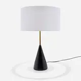 Paul McCobb, Table lamp, model 3140, 1953, glazed earthenware, brass, linen shade