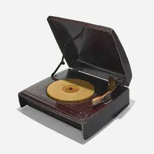 Columbia, Record player, c. 1948, Bakelite, enameled aluminum, felt