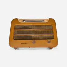 Radio, model 579 by Alexander Girard, 1946, birch, nylon mesh, plastic, sold Feb 2024