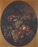Severin Roesen, Still Life with Cascading Fruit, STILL LIFE WITH CASCADING FRUIT, oil on canvas