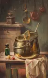 Maurice Louis Monnot, KITCHEN INTERIOR AND SOUP POT: TWO WORKS, first; signed lower right and second; signed and dated 1918 lower right, Oil on canvas