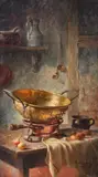 Maurice Louis Monnot, KITCHEN STILL LIFE: PAIR, each signed and dated 1918 lower right, Oil on canvas