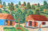J. Felder Dubique, Village Scene, Oil on board