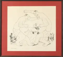 Jasmin Joseph, Wrestlers, Lithograph, signed in plate