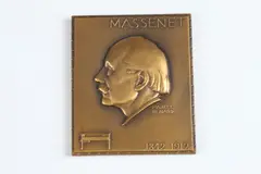Marcel Renard, Jules Massenet, Bronze relief plaque. - L: 77 mm x W: 77 mm