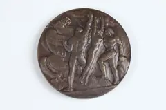Gaetano Cecere, Aspiration, Bronze relief medallion The Society of Medalists 8th Issue-1933 Obverse: Figures strain to reach the heights with Pegasus, symbol of spiritual and ideal