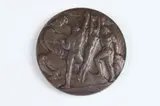 Gaetano Cecere, Aspiration, Bronze relief medallion The Society of Medalists 8th Issue-1933 Obverse: Figures strain to reach the heights with Pegasus, symbol of spiritual and ideal