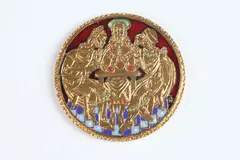 Raymond Tschudin, Pilgrims of Emmaus, Bronze relief medallion enriched with enamel