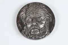 Therese Dufresne, Ibsen, Florentine bronze coated with silver and a black patina relief medallion