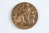 Thomas Gaetano LoMedico, Pursuit of Happiness, Bronze relief medallion The Society of Medalists 38th Issue-1948 Obverse: Farmer harvesting wheat crop accompanied by his family Reverse: Three workmen unloading cargo from a ship