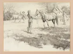 W. Smithson Broadhead, The Introduction, Pencil and charcoal illustration possibly for "Hoof Prints Over America