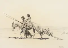 W. Smithson Broadhead, The Mustang As Work Horse, Pencil and charcoal illustration possibly for "Hoof Prints Over America