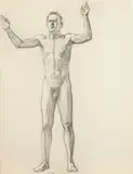Allyn Cox, Standing Male Nude with Arms Raised, STANDING MALE NUDE WITH ARMS RAISED, charcoal on paper