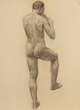 Standing Male Nude from Behind by Allyn Cox, STANDING MALE NUDE FROM BEHIND, charcoal on paper, offered Jun 2015