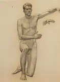 Allyn Cox, Kneeling Male Nude with Hand Study